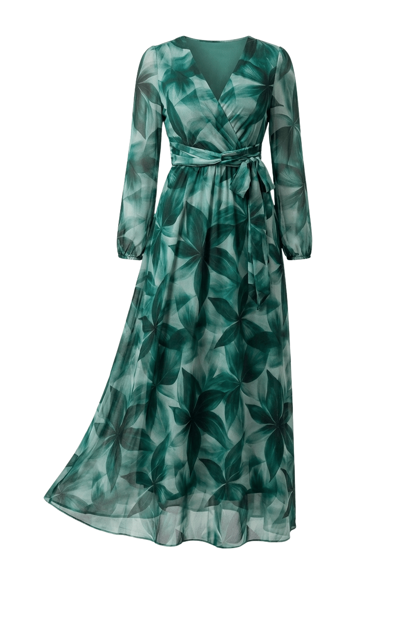 Avoria | Women’s Long Sleeve Elegant Maxi Dress Tie Waist Wedding Guest