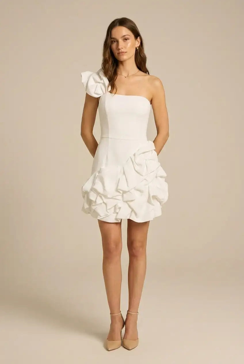 Avoria | Women’s White One Shoulder Mini Dress Party Cocktail