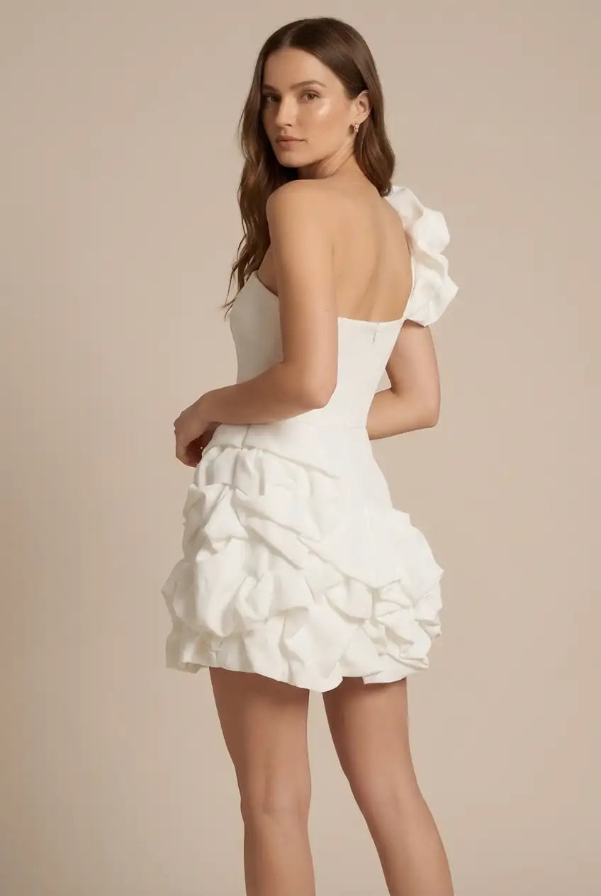 Avoria | Women’s White One Shoulder Mini Dress Party Cocktail