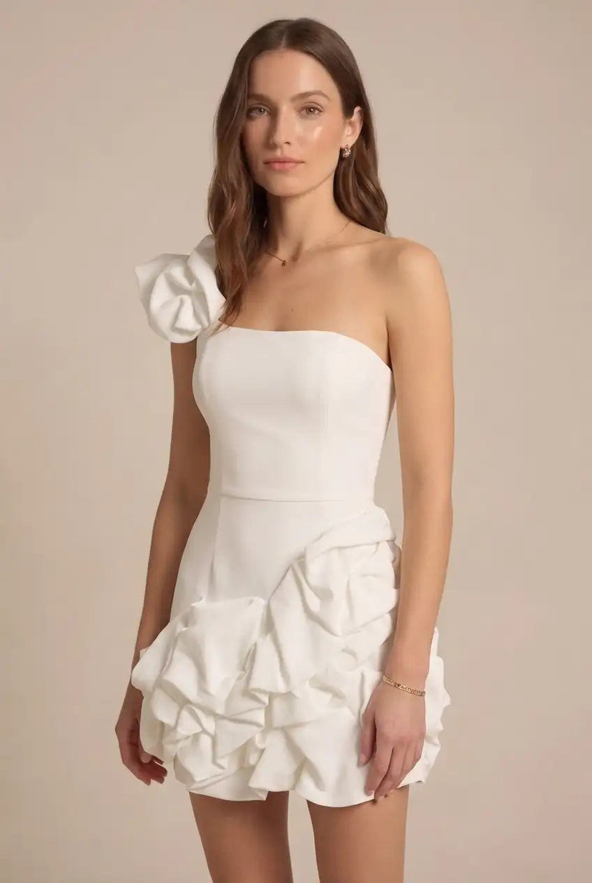 Avoria | Women’s White One Shoulder Mini Dress Party Cocktail