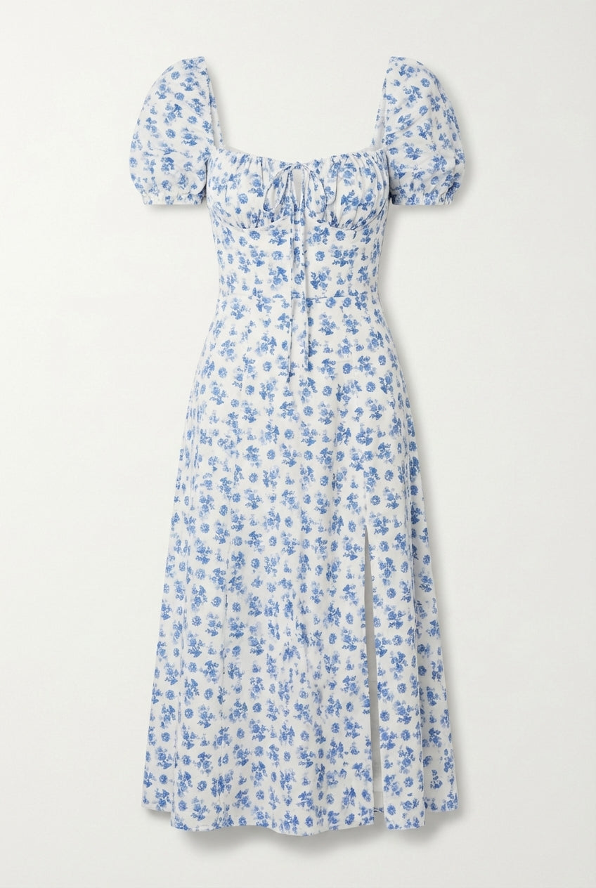Avoria | Women’s Summer Floral Midi Dress Tie Front Slit Fit