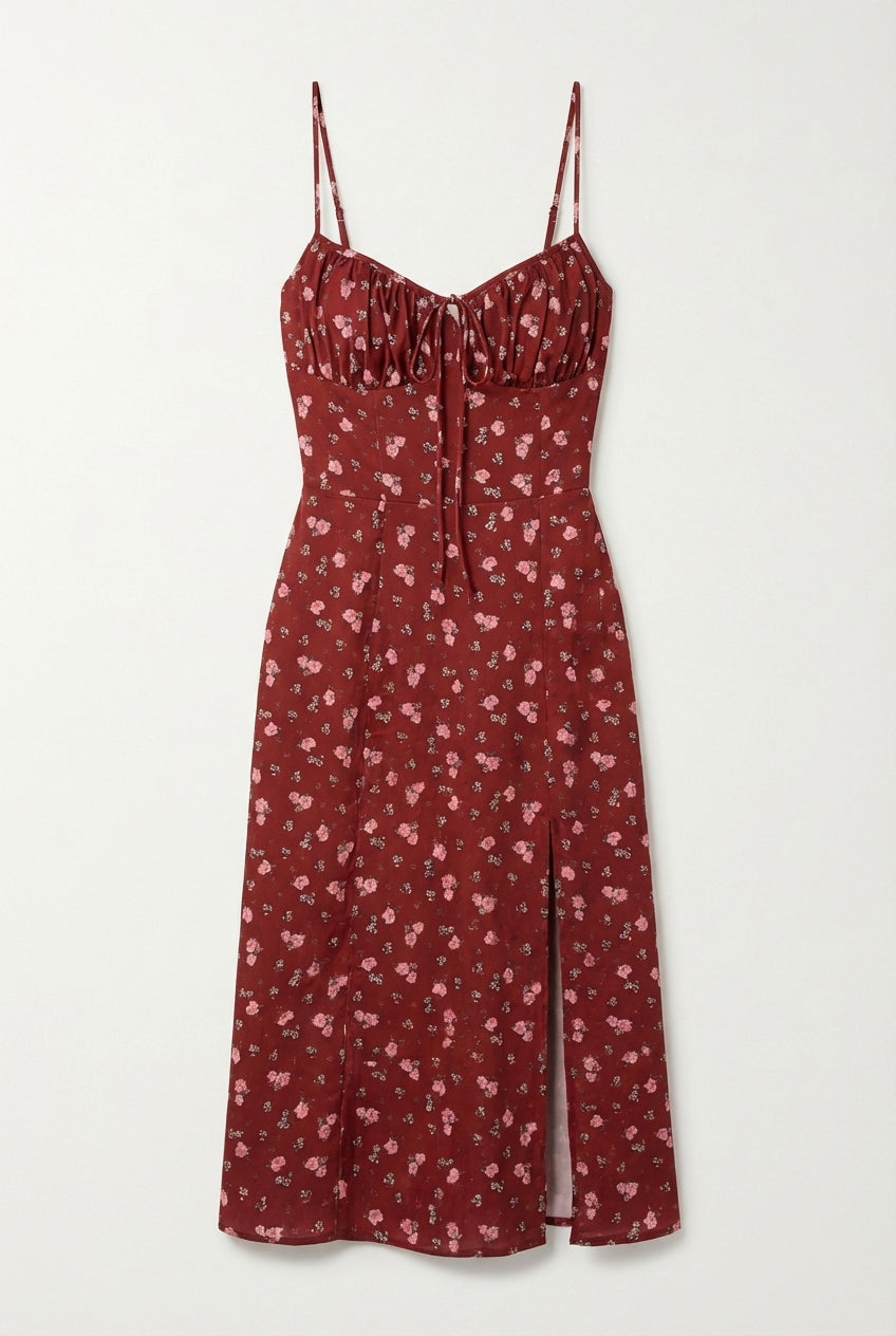 Avoria | Women’s Summer Floral Midi Dress Tie Front Slim Fit