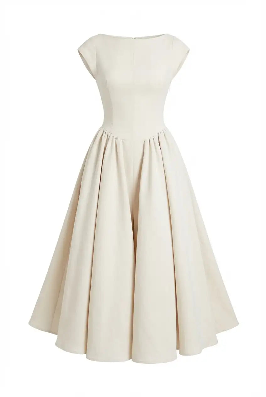 Avoria | Midi Dress Wedding Guest A-Line Cap Sleeve Elegant