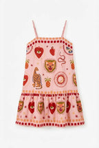 Avoria | Women's Pink Printed Summer Mini Dress for Vacation Wear