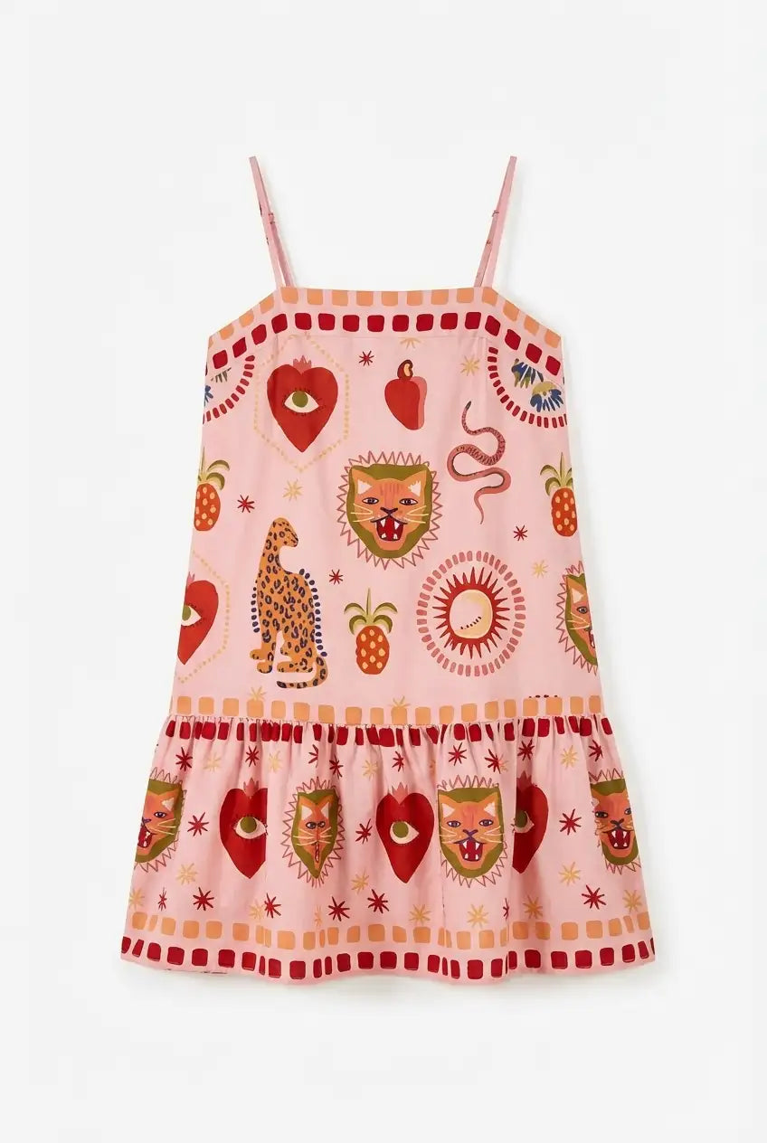 Avoria | Women's Pink Printed Summer Mini Dress for Vacation Wear