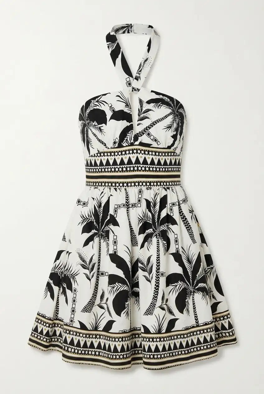Avoria | Tropical Vacation Halter Dress for Women Summer Mini
