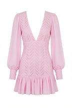 Avoria | Mini Dress Wedding Guest Pink V-Neck Long Sleeve
