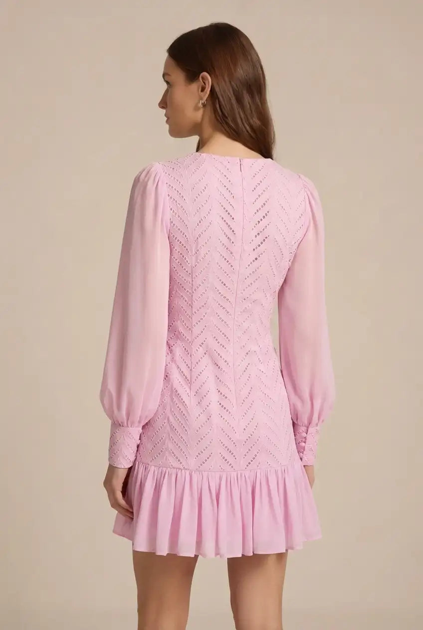 Avoria | Pink Summer Mini Dress V-Neck Long Sleeve Party Wear