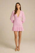 Avoria | Mini Dress Wedding Guest Pink V-Neck Long Sleeve
