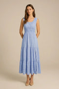 Avoria | Midi Dress Wedding Guest Pleated Square Neck Sky Blue