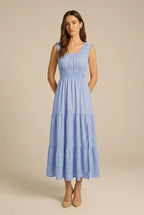 Avoria | Midi Dress Wedding Guest Pleated Square Neck Sky Blue