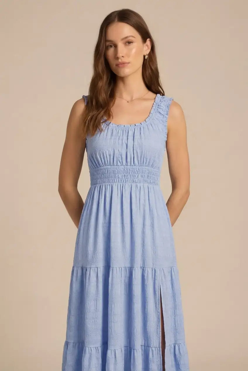 Avoria | Midi Dress Wedding Guest Pleated Square Neck Sky Blue