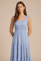 Avoria | Midi Dress Wedding Guest Pleated Square Neck Sky Blue