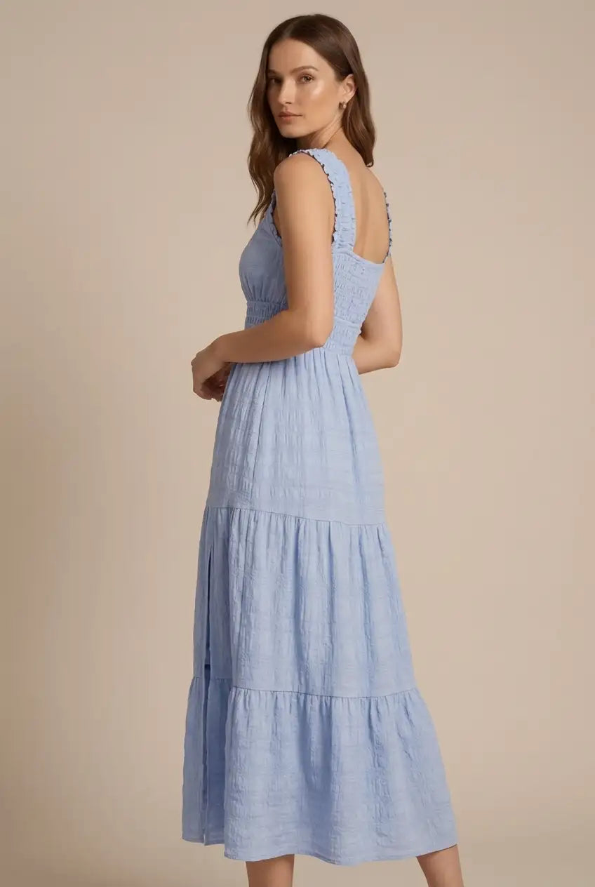 Avoria | Midi Dress Wedding Guest Pleated Square Neck Sky Blue