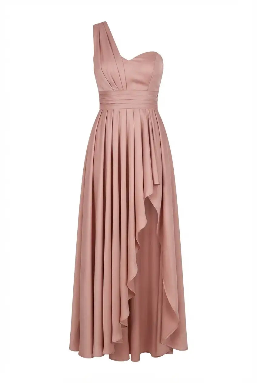Avoria | Women's Sleeveless One Shoulder Pleated Evening Maxi Dress