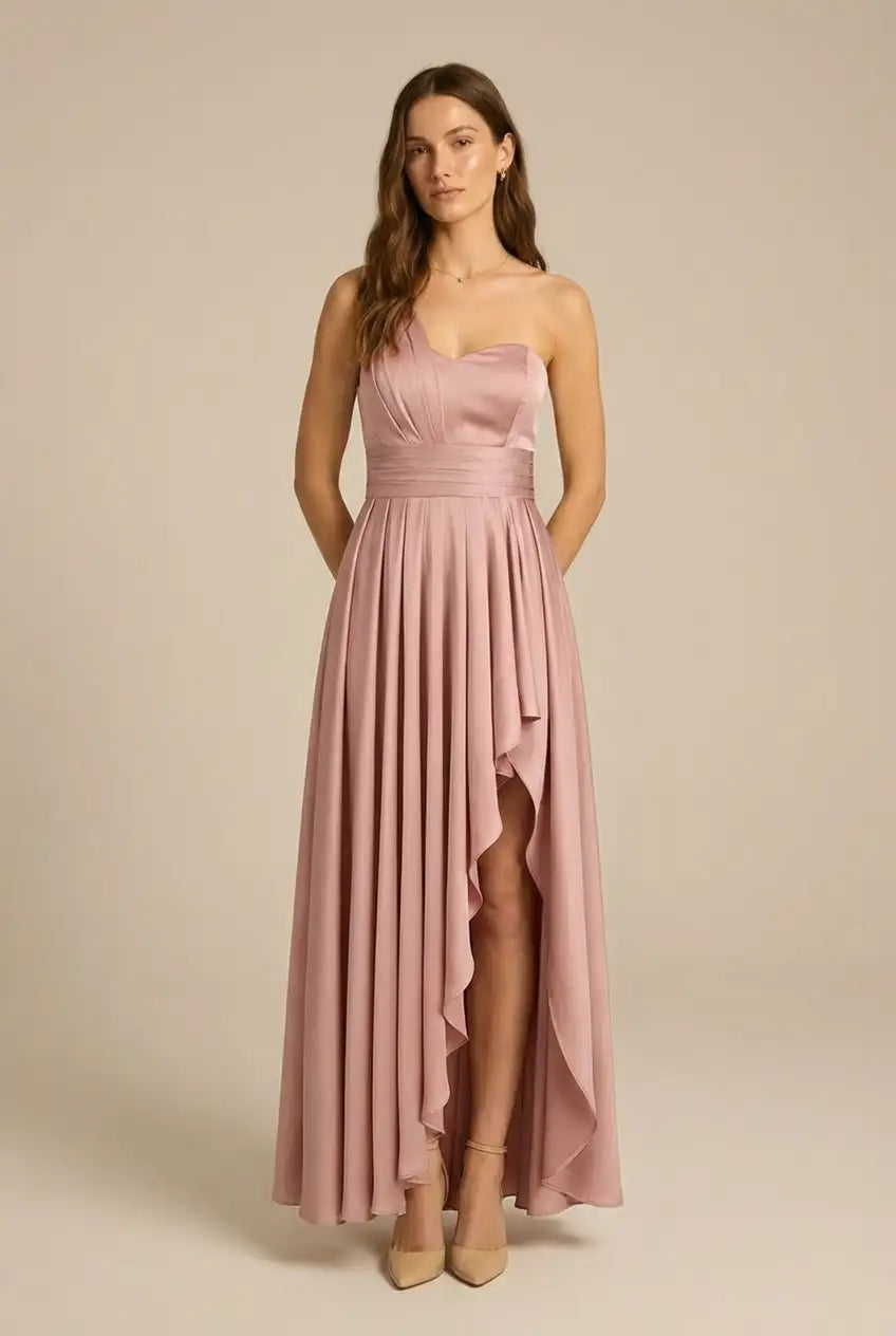 Avoria | Women's Sleeveless One Shoulder Pleated Evening Maxi Dress