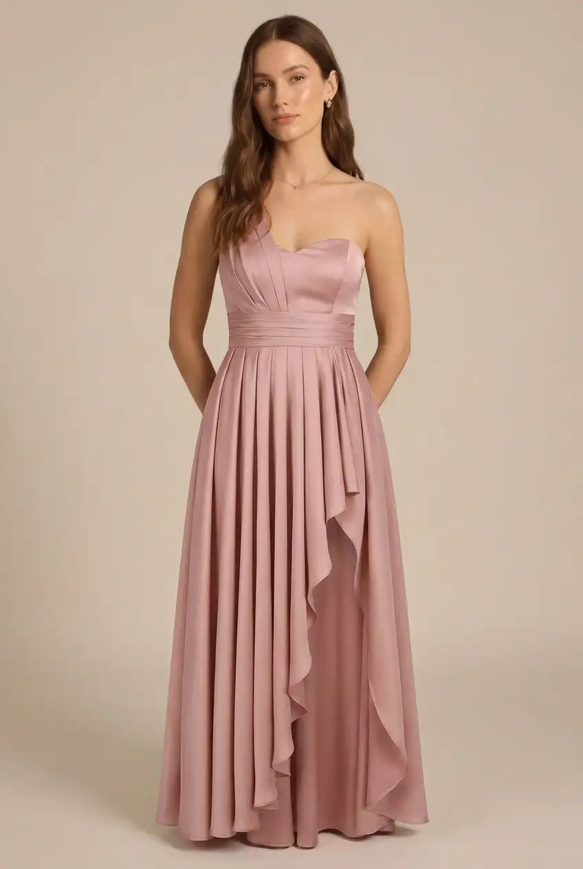 Avoria | Women's Sleeveless One Shoulder Pleated Evening Maxi Dress