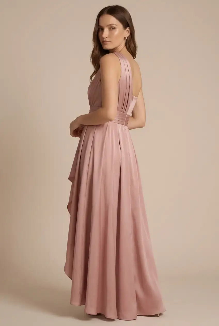 Avoria | Women's Sleeveless One Shoulder Pleated Evening Maxi Dress