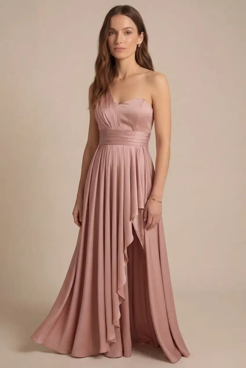 Avoria | Women's Sleeveless One Shoulder Pleated Evening Maxi Dress