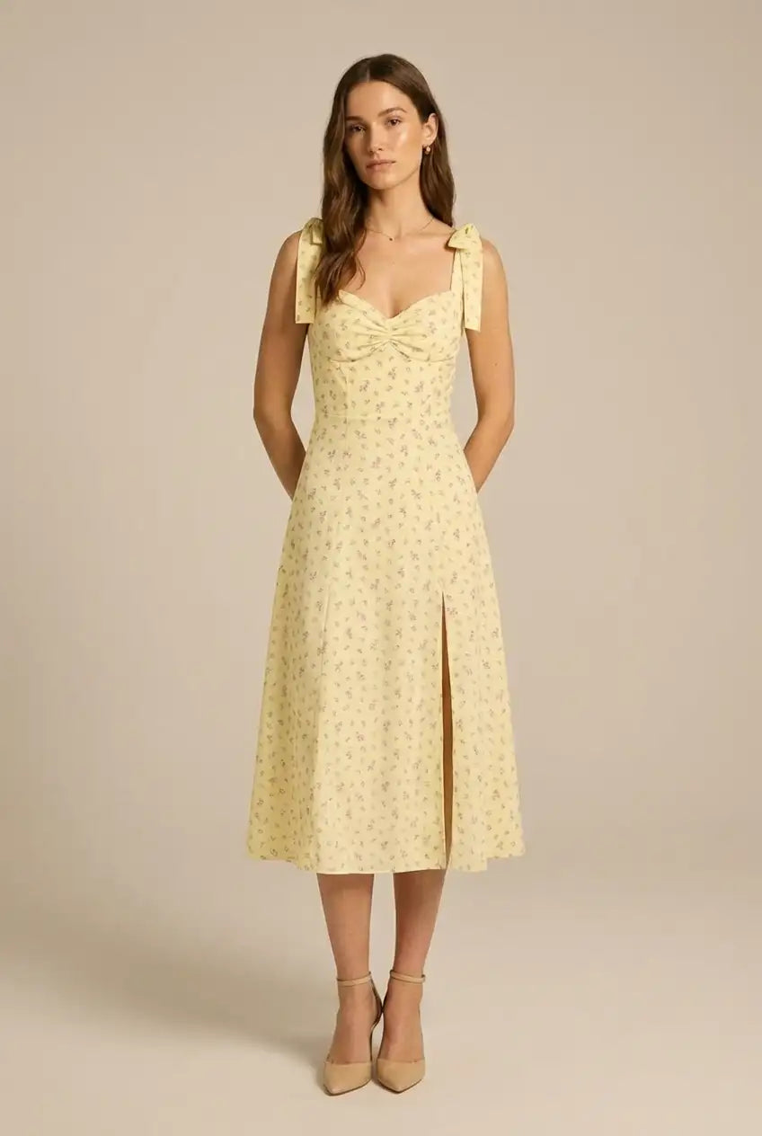 Avoria | Women’s Tie Strap Floral Midi Dress Casual Summer Fit