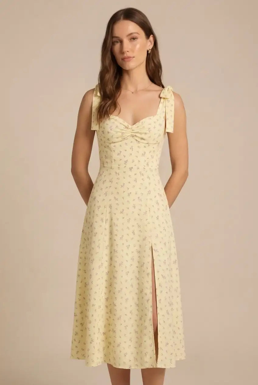 Avoria | Women’s Tie Strap Floral Midi Dress Casual Summer Fit