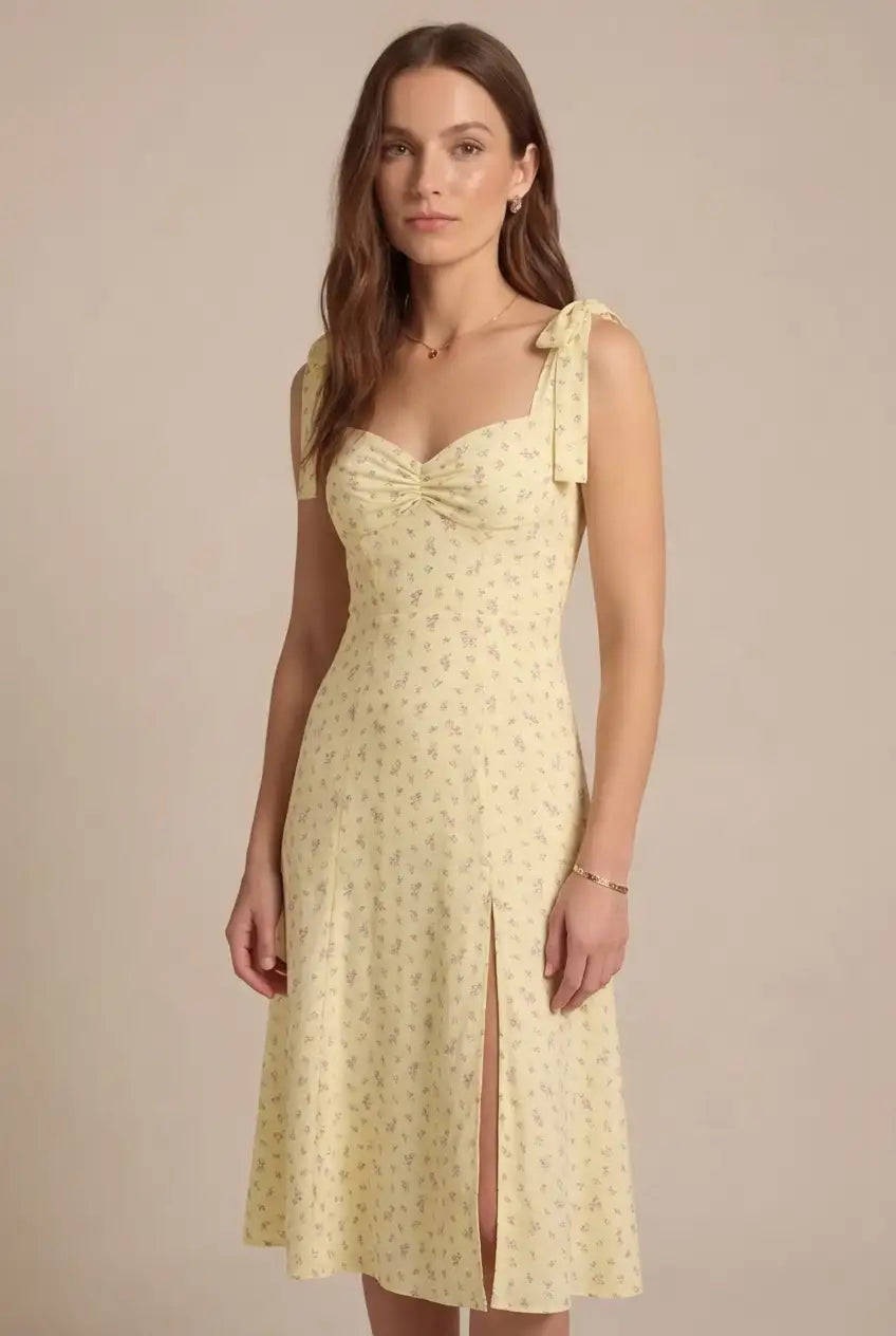 Avoria | Women’s Tie Strap Floral Midi Dress Casual Summer Fit
