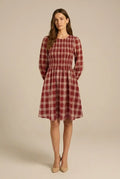 Avoria | Smocked Plaid Dress Red Puff Sleeve Casual Mini