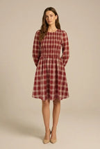Avoria | Smocked Plaid Dress Red Puff Sleeve Casual Mini