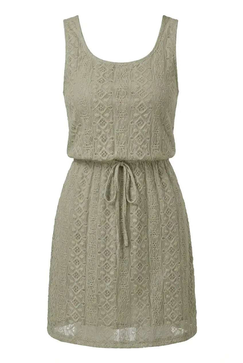 Avoria | Sage Green Eyelet Lace Dress with Adjustable Drawstring Waist