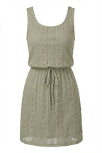 Avoria | Sage Green Eyelet Lace Dress with Adjustable Drawstring Waist