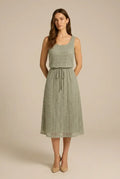 Avoria | Sage Green Eyelet Lace Dress with Adjustable Drawstring Waist