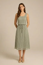 Avoria | Sage Green Eyelet Lace Dress with Adjustable Drawstring Waist