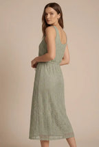 Avoria | Sage Green Eyelet Lace Dress with Adjustable Drawstring Waist