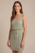 Avoria | Sage Green Eyelet Lace Dress with Adjustable Drawstring Waist