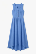 Avoria | Lightweight Sleeveless Blue Flowy Dress with Buttons