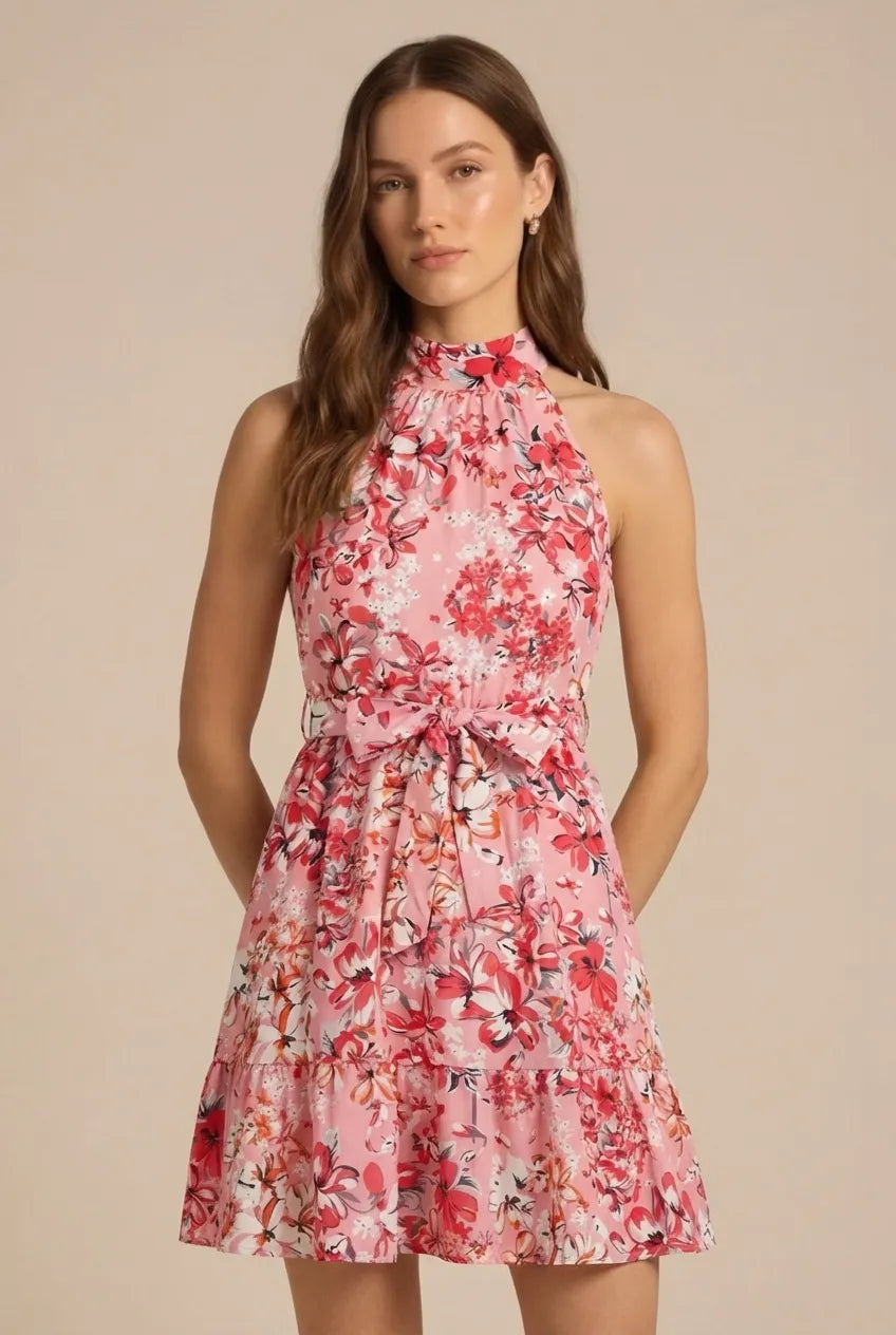 Avoria | Lightweight Floral Halter Mini Dress Women’s Summer Outfit