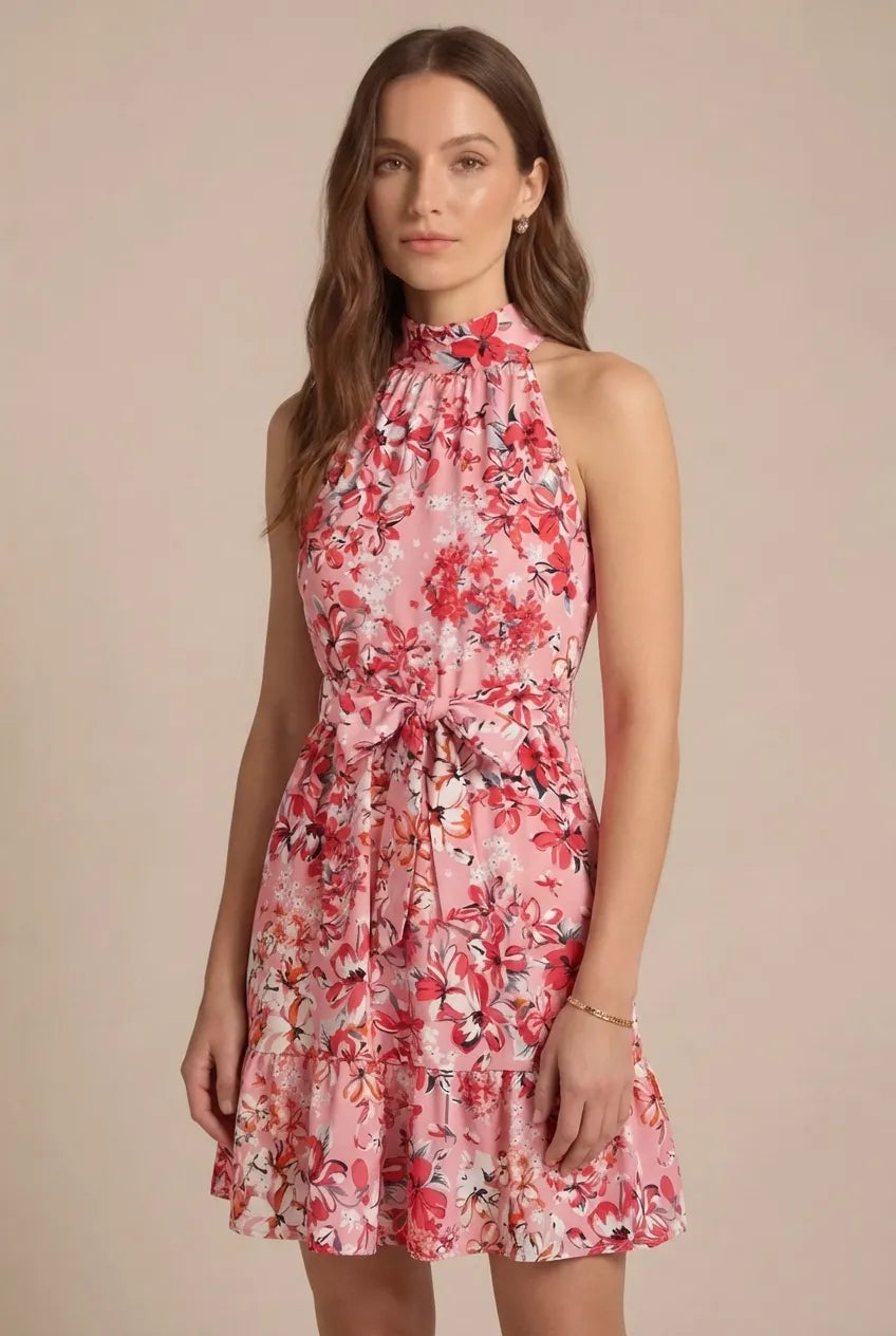 Avoria | Lightweight Floral Halter Mini Dress Women’s Summer Outfit