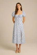 Avoria | Women’s Summer Floral Midi Dress Tie Front Slit Fit