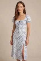 Avoria | Women’s Summer Floral Midi Dress Tie Front Slit Fit