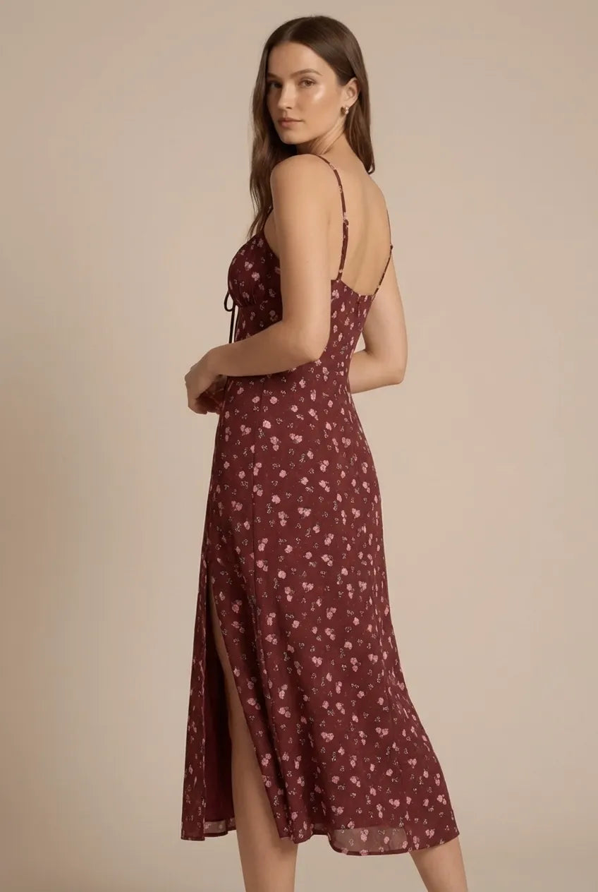 Avoria | Women’s Summer Floral Midi Dress Tie Front Slim Fit