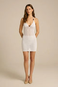 Avoria | Crochet Mini Dress White Halter Neck Beachwear for Women