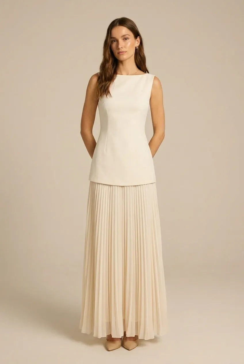 Avoria | Women’s Ivory Sleeveless Wedding Guest Maxi Dress
