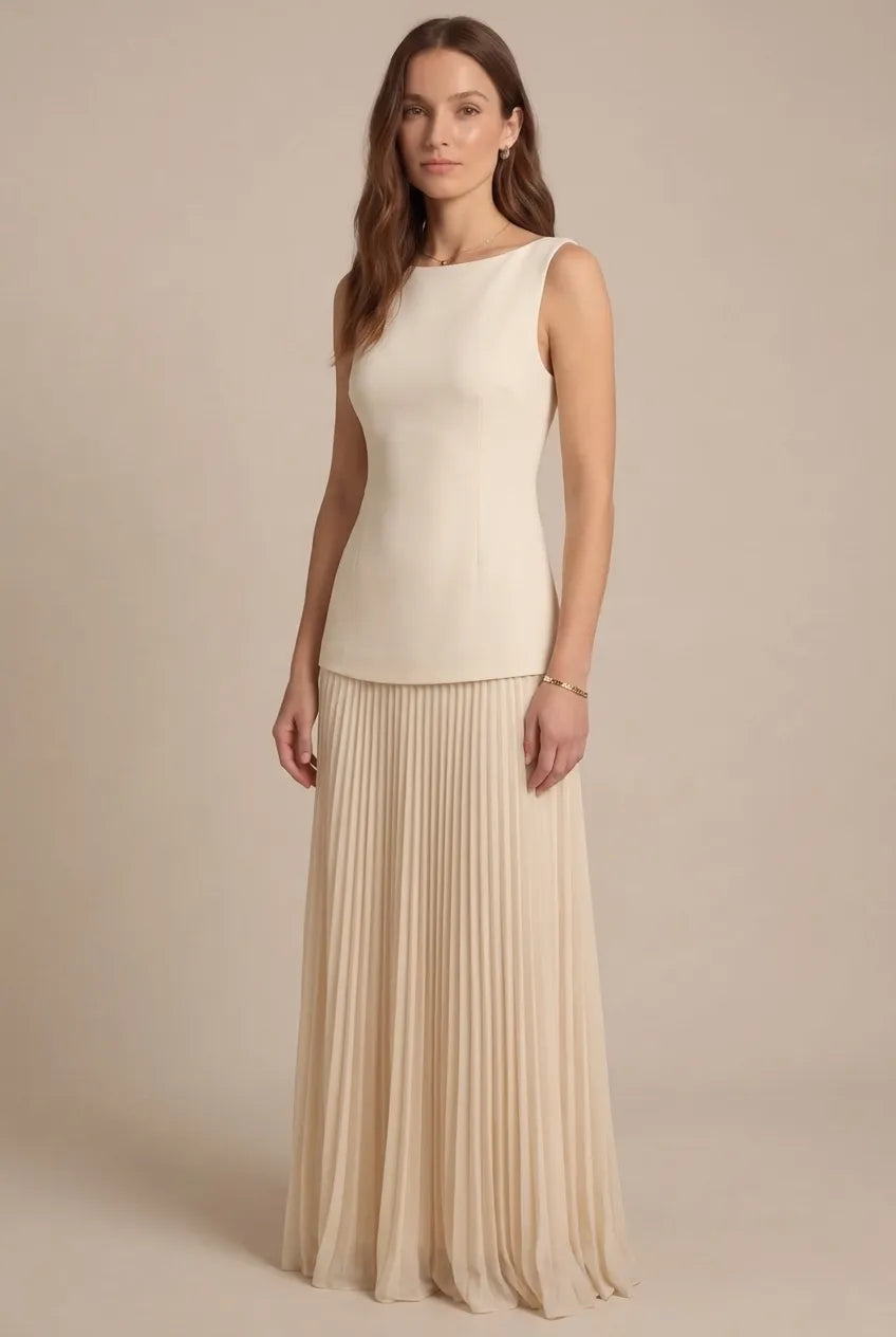 Avoria | Women’s Ivory Sleeveless Wedding Guest Maxi Dress