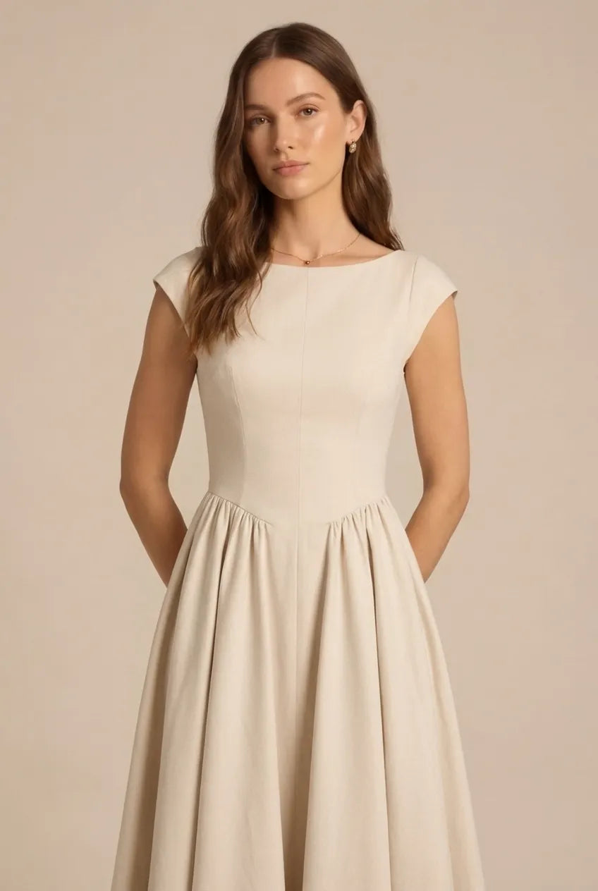 Avoria | Midi Dress Wedding Guest A-Line Cap Sleeve Elegant