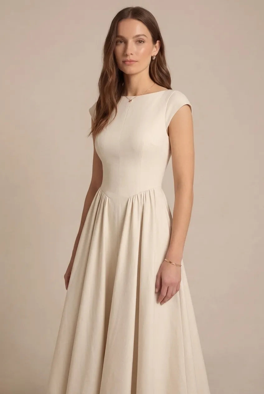Avoria | Midi Dress Wedding Guest A-Line Cap Sleeve Elegant