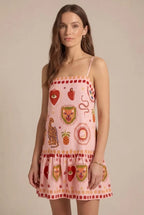 Avoria | Women's Pink Printed Summer Mini Dress for Vacation Wear