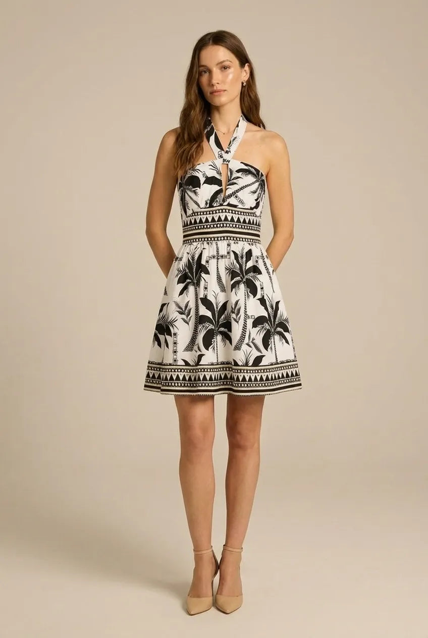 Avoria | Tropical Vacation Halter Dress for Women Summer Mini