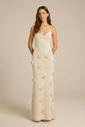 Avoria | Floral Appliqué Summer Knit Women’s Dress Beige