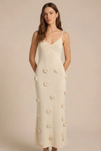 Avoria | Floral Appliqué Summer Knit Women’s Dress Beige