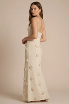 Avoria | Floral Appliqué Summer Knit Women’s Dress Beige